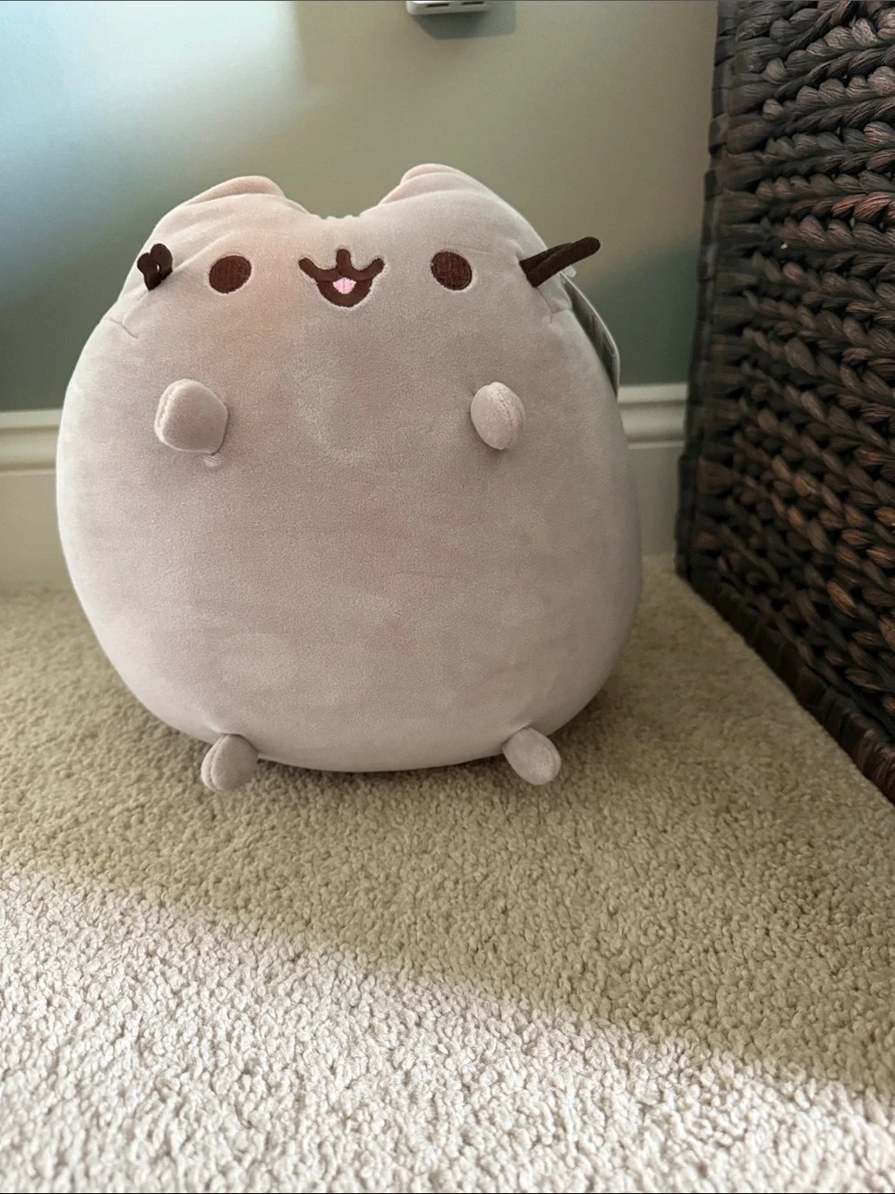 Pusheen Plush Cat Pillow - Light Gray with Brown Accents